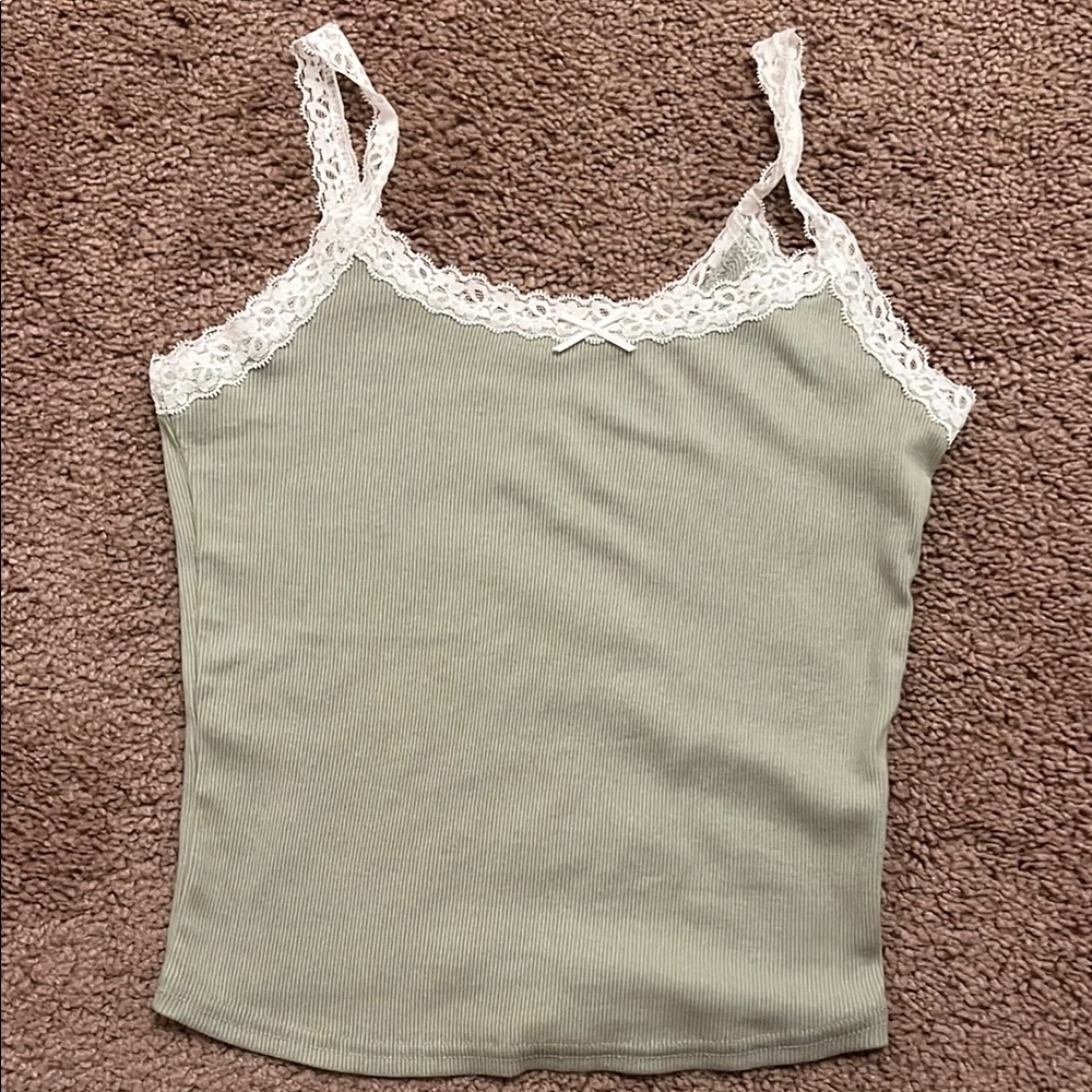 Women's Lace Trim Tank Top - Green